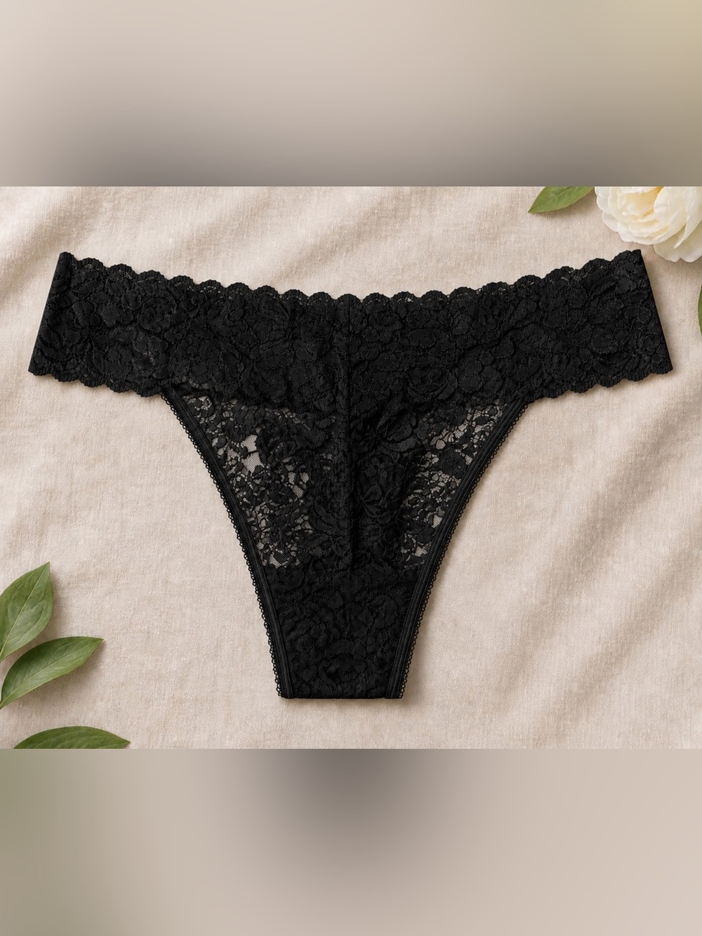 🖤  2 International Concepts Black Lace Thong – No Show